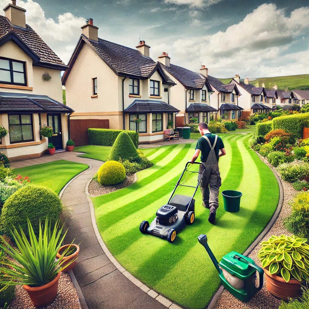 A well-maintained Scottish residential property with lush green gardens, serviced by a gardener as part of property management services.